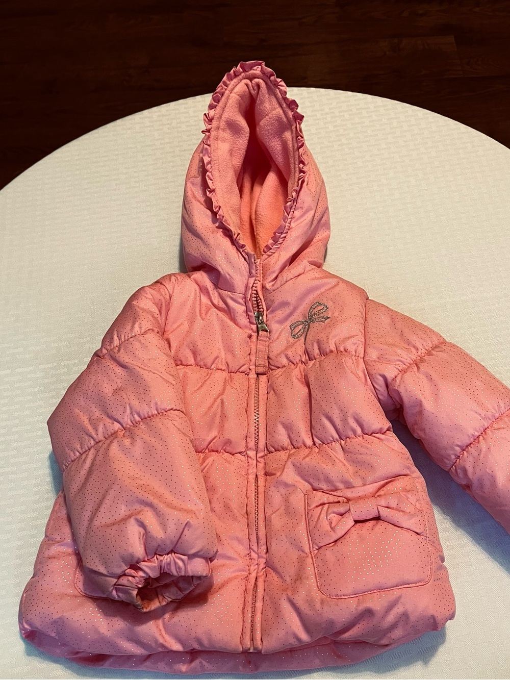 Girls 24M Pink Puffer Winter Coat – Fleece Lined Sparkle Bow Jacket